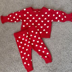 Red Heart Patterned Sweater and Pants Set